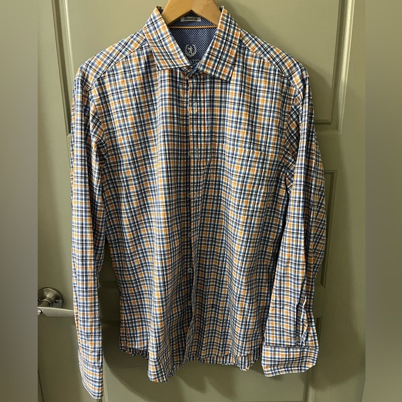 Bugatchi Plaid Shirt - Blue and Orange - Picture 2 of 8